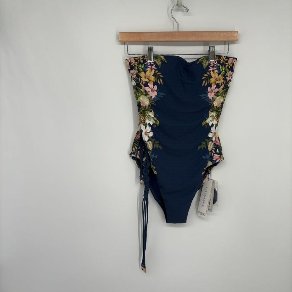 Monte & Lou Women Maya Floral Strapless Bandeau One Piece Swimsuit